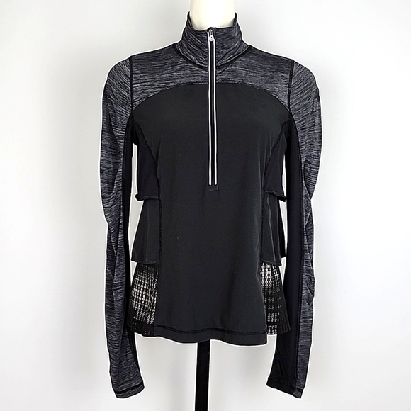Lululemon Sun Runner Hybrid 1/4 Zip Pullover Top Black Grey Ruffle Mesh Size 8 - Picture 8 of 16